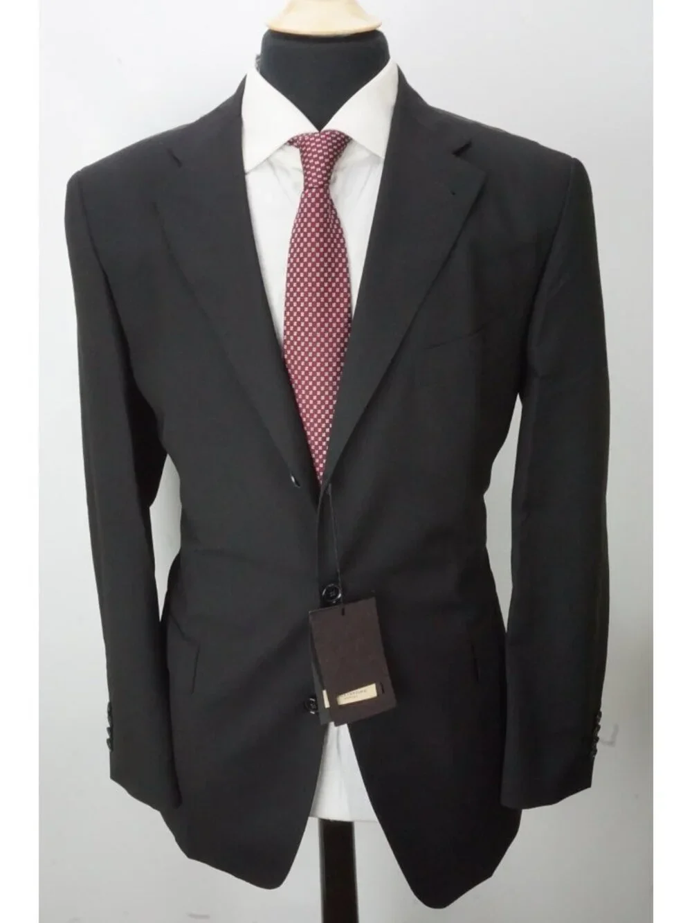 Tagliatore Solid Black Wool 2 Pc Suit Jacket Pants Sz 44R US 54EU NEW